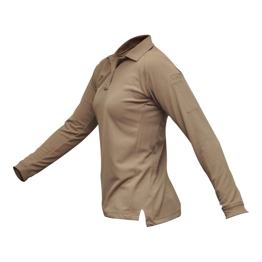 VERTX COLDBLACK WMN L/S POLO TAN SM