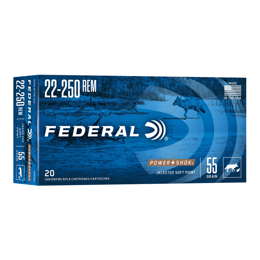 FED PWRSHK 22-250REM 55GR SP 20/200