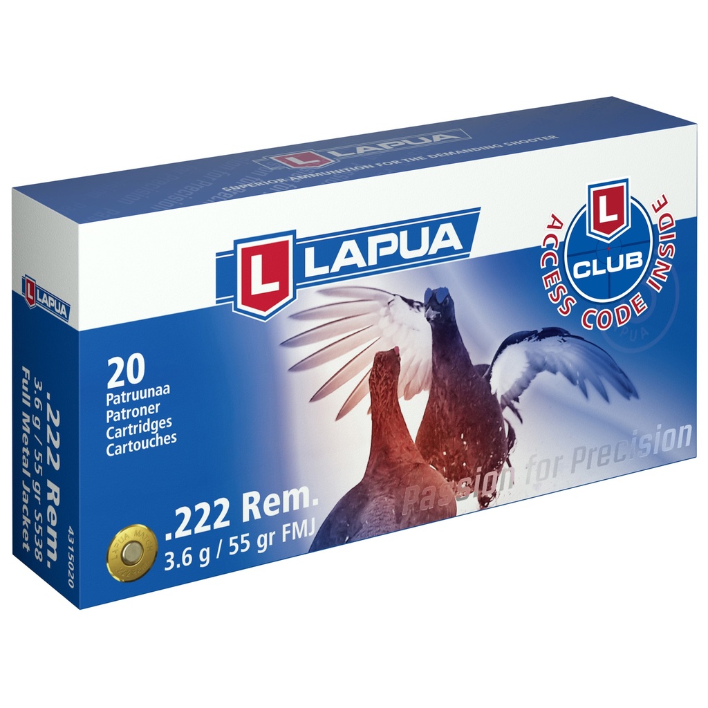 LAPUA 222 REM 55GR FMJ 20/600