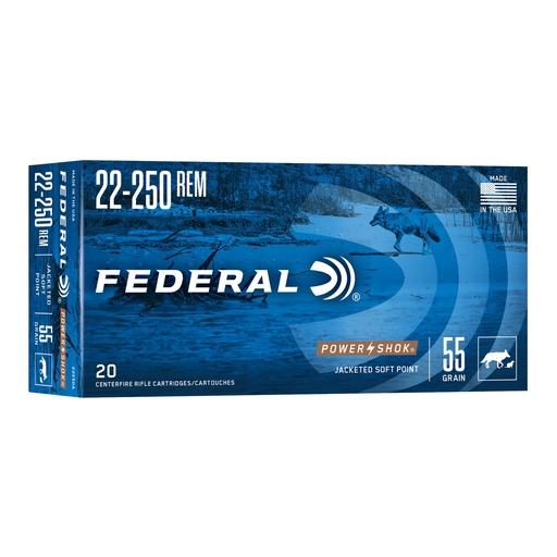 [FE22250A] FED PWRSHK 22-250REM 55GR SP 20/200