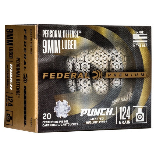 [FEPD9P1] FED PUNCH 9MM 124GR PUNCH JHP 20/200