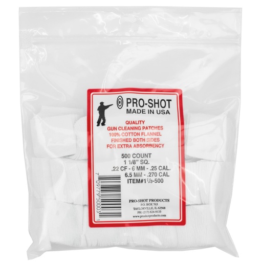 [PRO11-8-500] PRO-SHOT PATCH .22-.270CAL SQ 500 CT
