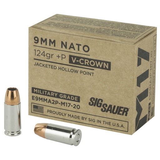 [SGE9MMA2P-M17] SIG AMMO 9MM M17 124GR +P JHP 20/200