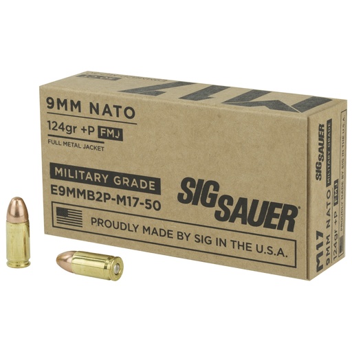 [SGE9MMB2P-M17] SIG AMMO 9MM M17 124GR +P FMJ 50/100